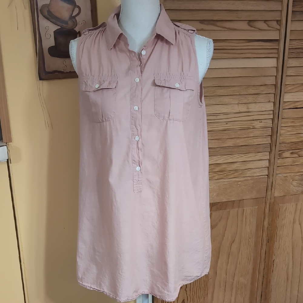 J. Crew Sleeveless Blush Pink Button-Up Shirt S